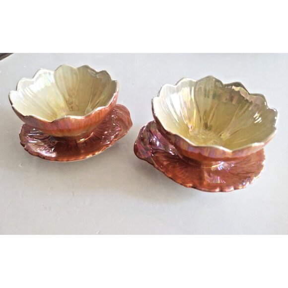 VINTAGE Royal Winton Grimwades Lustre Glaze Lotus Orange Desert Bowls Set of 2 - Picture 3 of 7